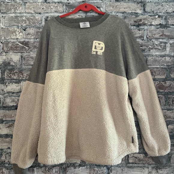 Disney Gray and Cream Spirit Jersey Crewneck Fleece Oversized Sweatshirt So Cozy - Picture 2 of 6